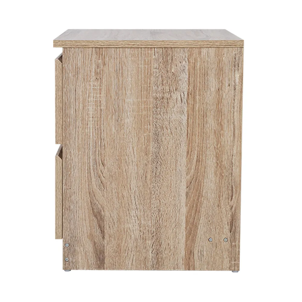 15mm Oak Bedside Table w/ 2 Deep Drawers - Artiss