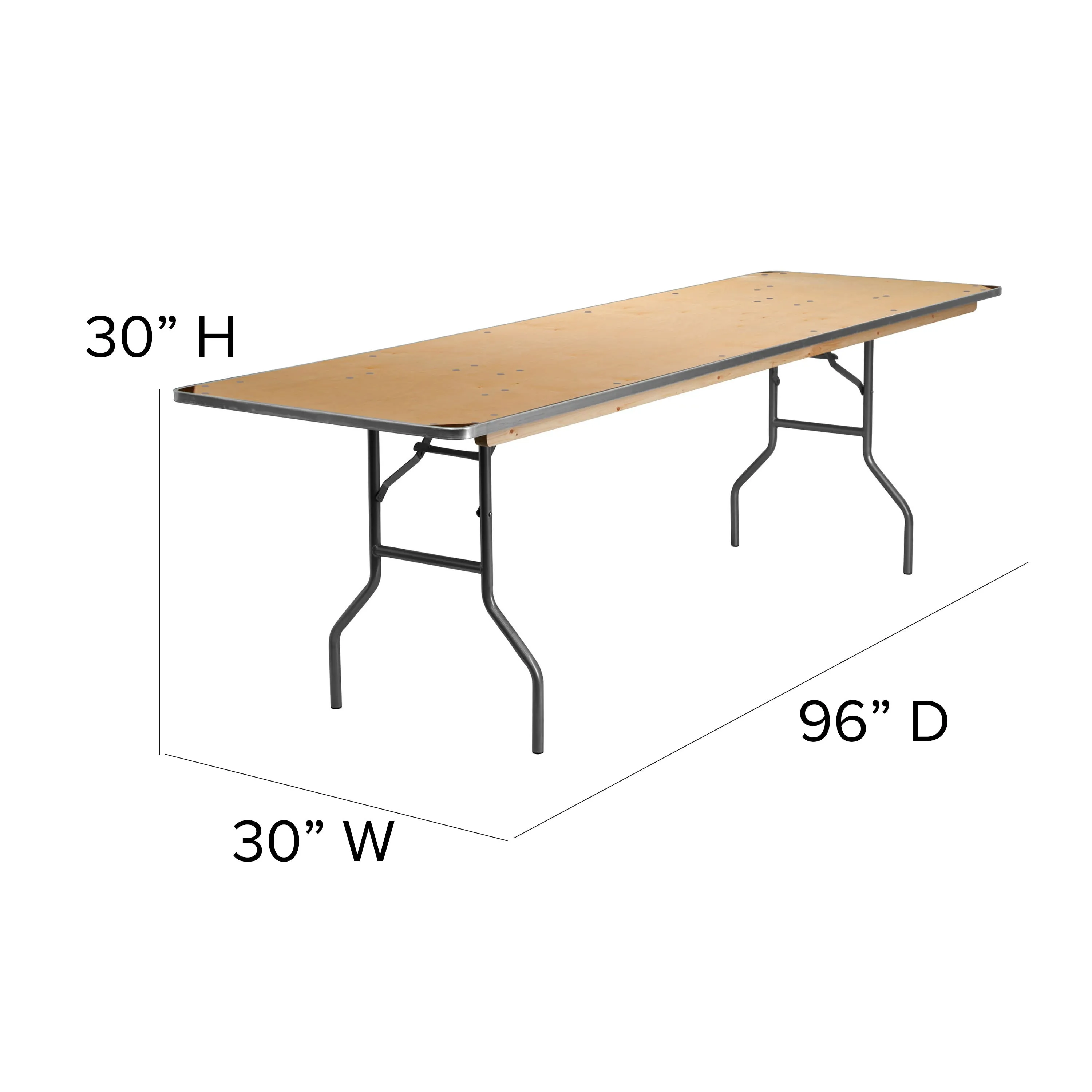 8-Foot Rectangular HEAVY DUTY Birchwood Folding Banquet Table with METAL Edges and Protective Corner Guards