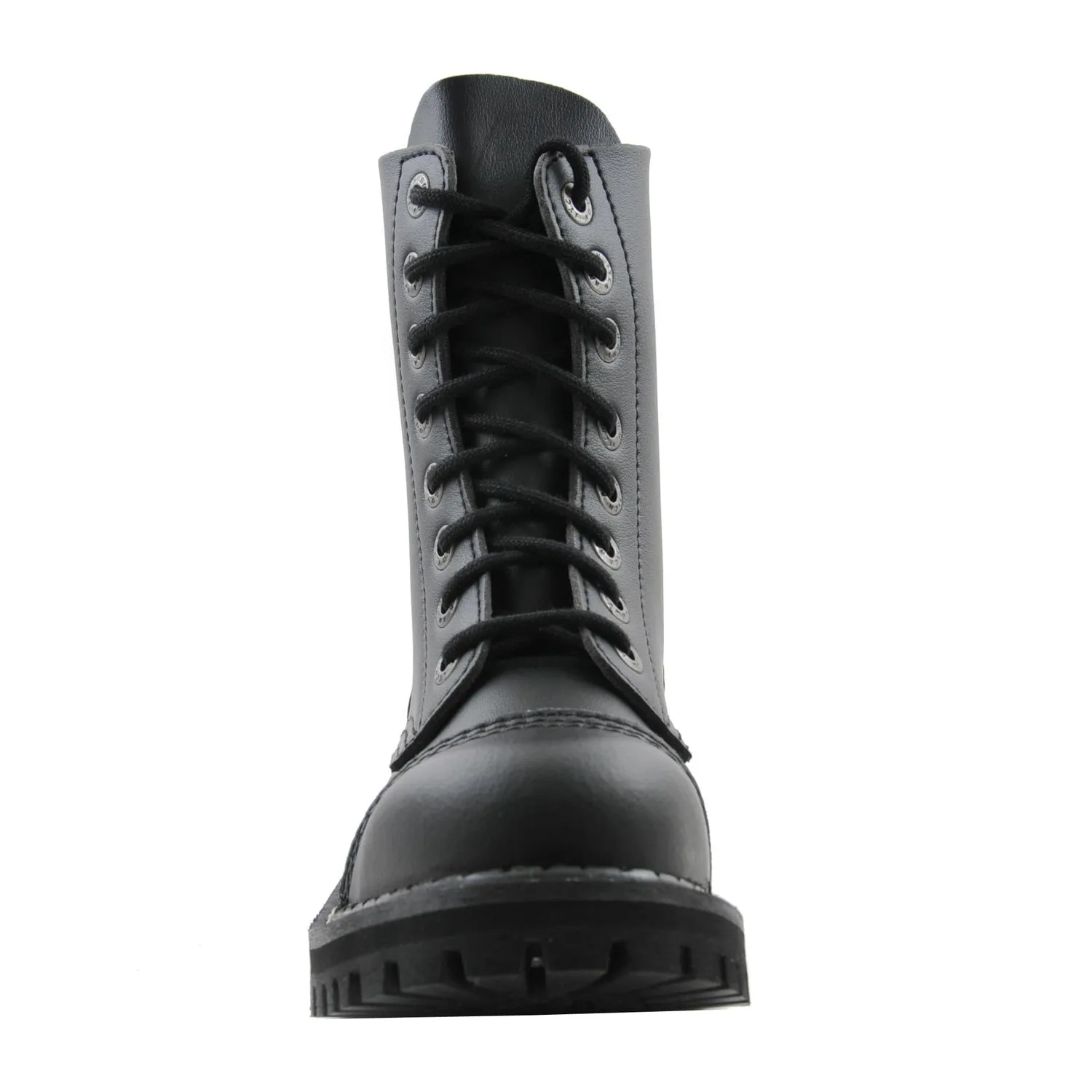 Angry Itch 8 Eyelet Boots with Steel Toe Cap Black PU Vegan Leather