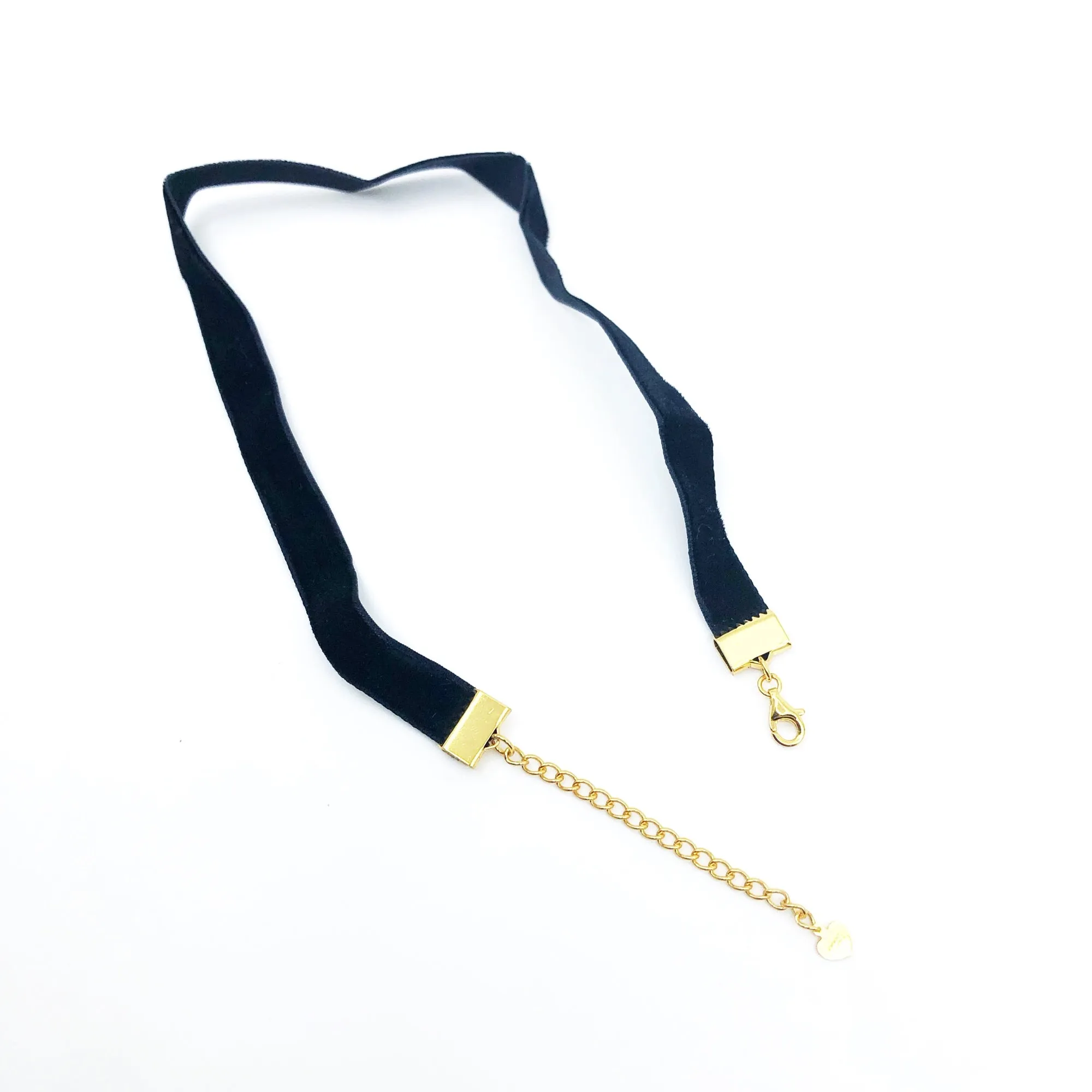 Black Velvet Choker Necklace with Gold Adjustable Chain