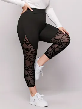 Dynamic Performance Women's Plus Solid Contrast Mesh Striped Sports Leggings