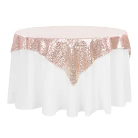 Glitz Sequin Tablecloth Overlay Topper 54"x54" Square - Blush/Rose Gold