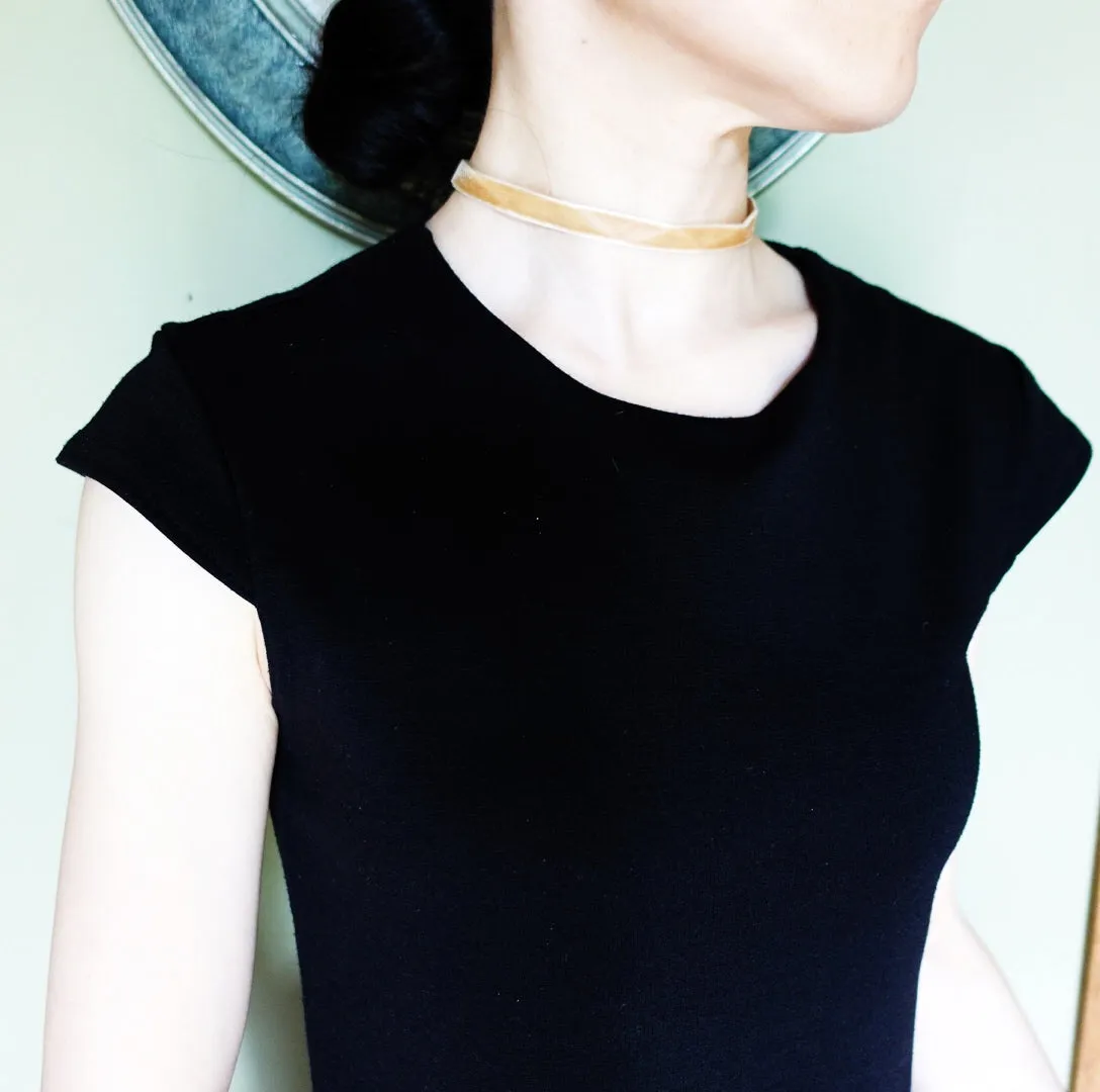 Gold Velvet Choker Necklace with Silver Adjustable Chain