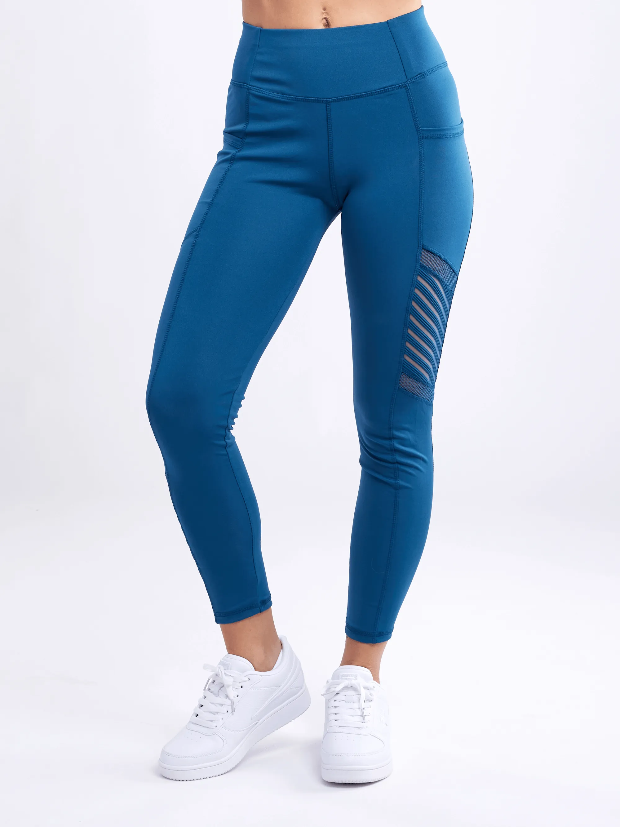 High-Waisted Pilates Leggings with Side Pockets & Mesh Panels