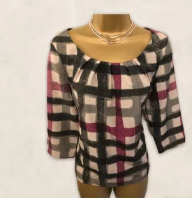 Laura Ashley Abstract Check Cropped Smock Top UK 12 US 8 EU 40