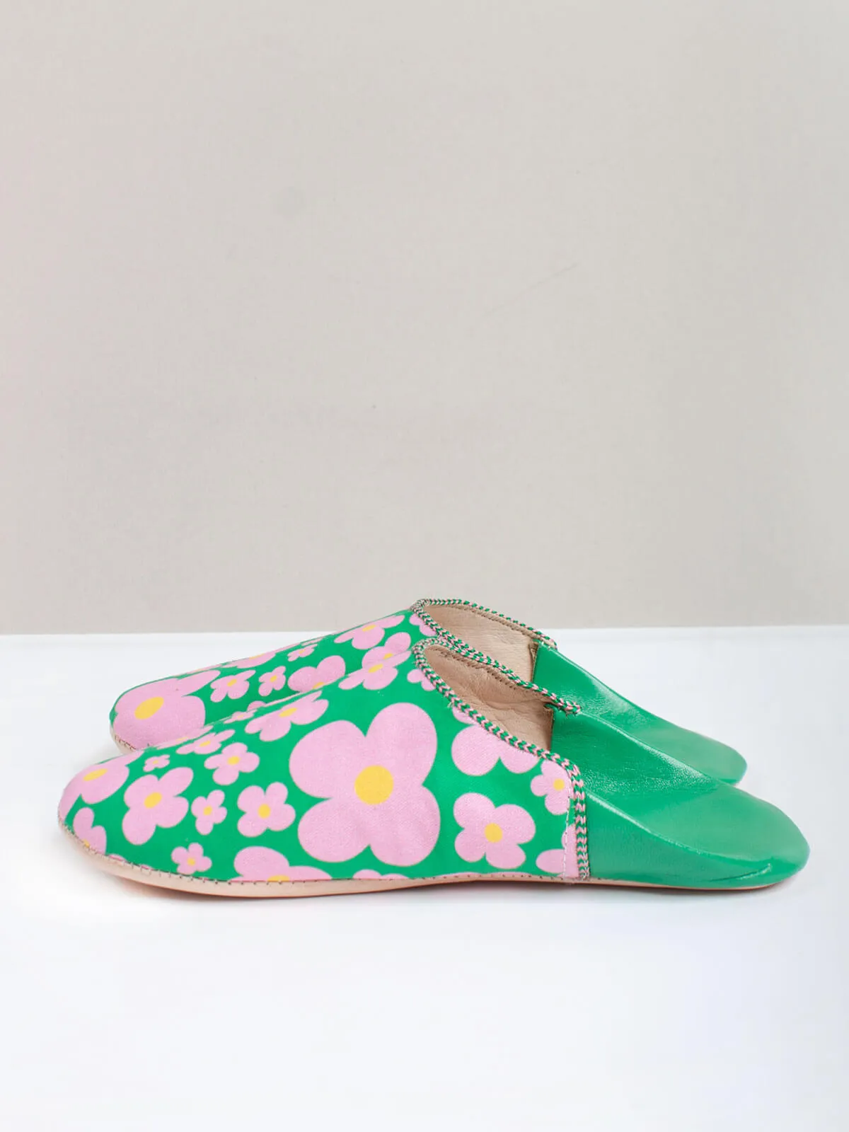 Margot Floral Babouche Slippers, Green