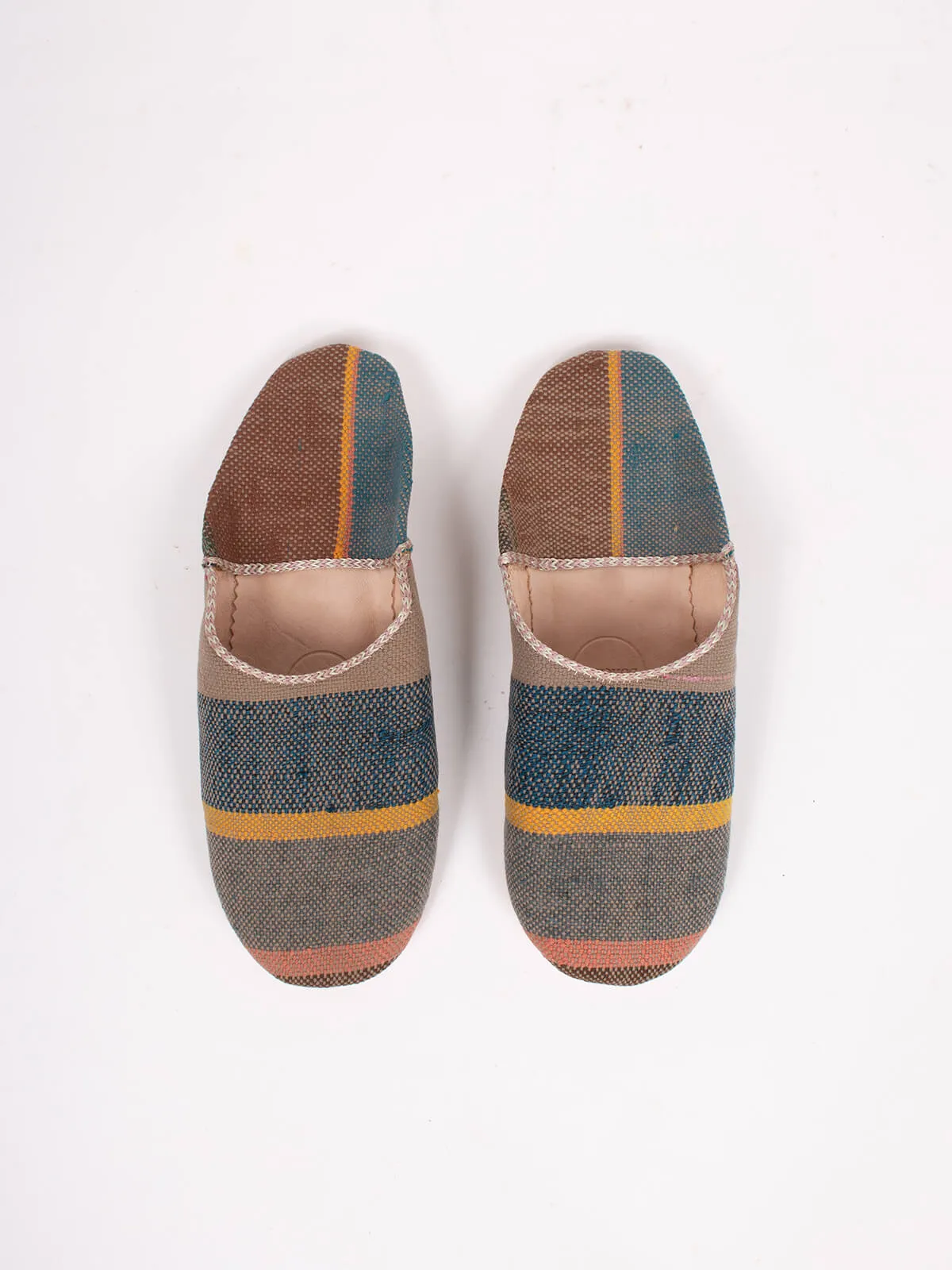 Moroccan Boujad Basic Babouche Slippers, Camel Stripe