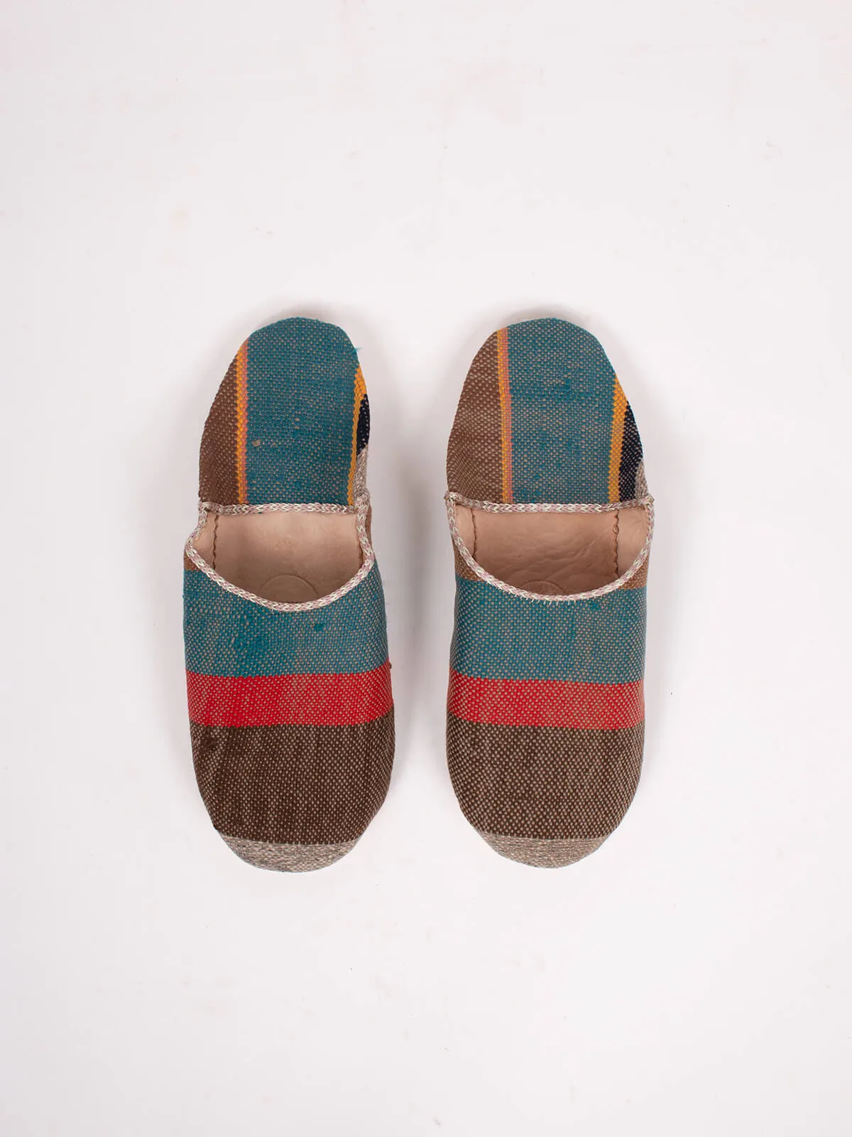 Moroccan Boujad Basic Babouche Slippers, Camel Stripe