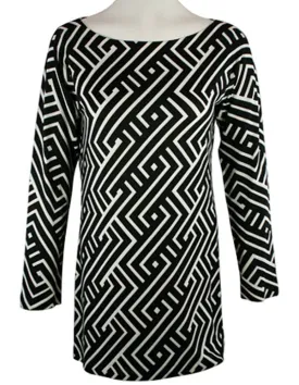 Nally & Millie, Geometric Pattern, Boat Neck Tunic on a Long Sleeve Body - Amaze