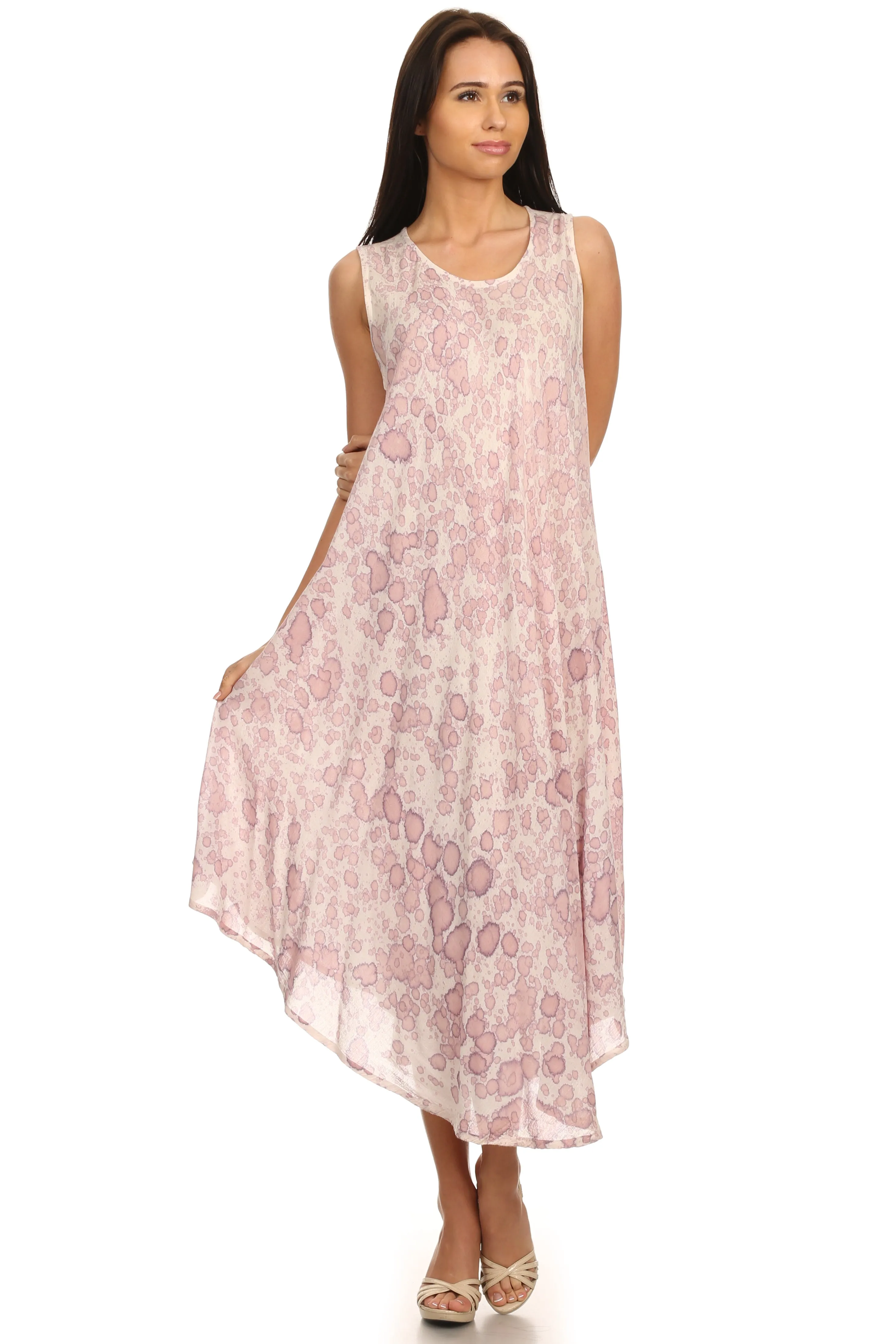 Sakkas Eva Sleeveless Freckled Dyed Scoopneck Long Caftan Dress / Cover Up