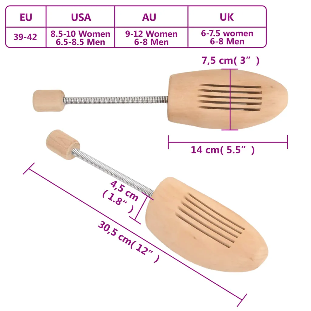 Shoe Trees 2 Pairs EU 39-42 Solid Wood Lotus