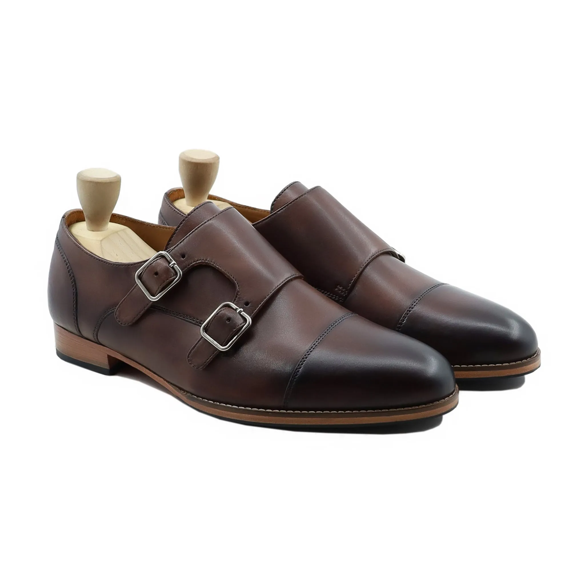 Tehran - Men's Brown Patina Calf Leather Double Monkstrap