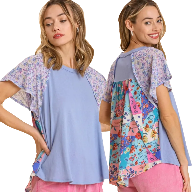 Umgee Floral Periwinkle Top