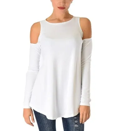 Women's Ribbed Cold-Shoulder Long-Sleeve Top - Assorted Sizes