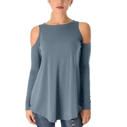 Women's Ribbed Cold-Shoulder Long-Sleeve Top - Assorted Sizes