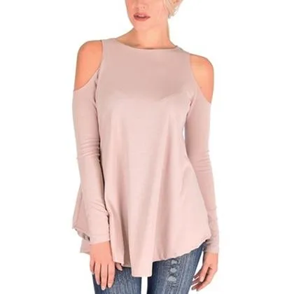 Women's Ribbed Cold-Shoulder Long-Sleeve Top - Assorted Sizes