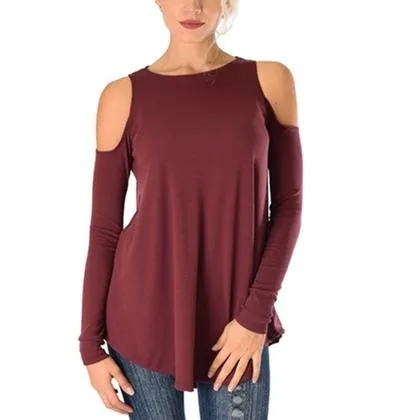 Women's Ribbed Cold-Shoulder Long-Sleeve Top - Assorted Sizes