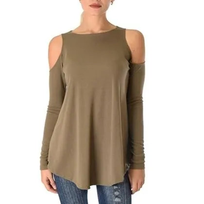 Women's Ribbed Cold-Shoulder Long-Sleeve Top - Assorted Sizes