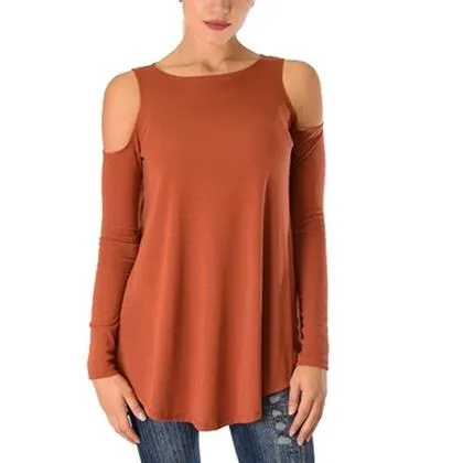 Women's Ribbed Cold-Shoulder Long-Sleeve Top - Assorted Sizes