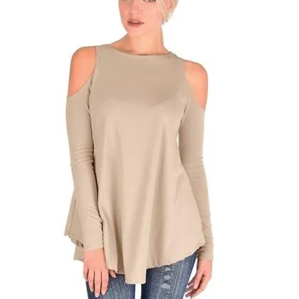 Women's Ribbed Cold-Shoulder Long-Sleeve Top - Assorted Sizes