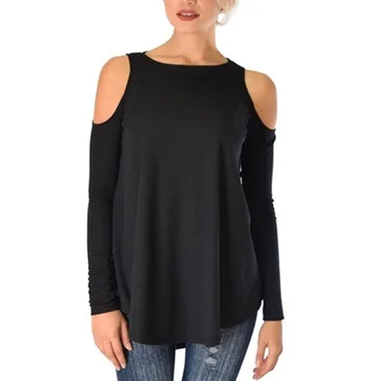 Women's Ribbed Cold-Shoulder Long-Sleeve Top - Assorted Sizes